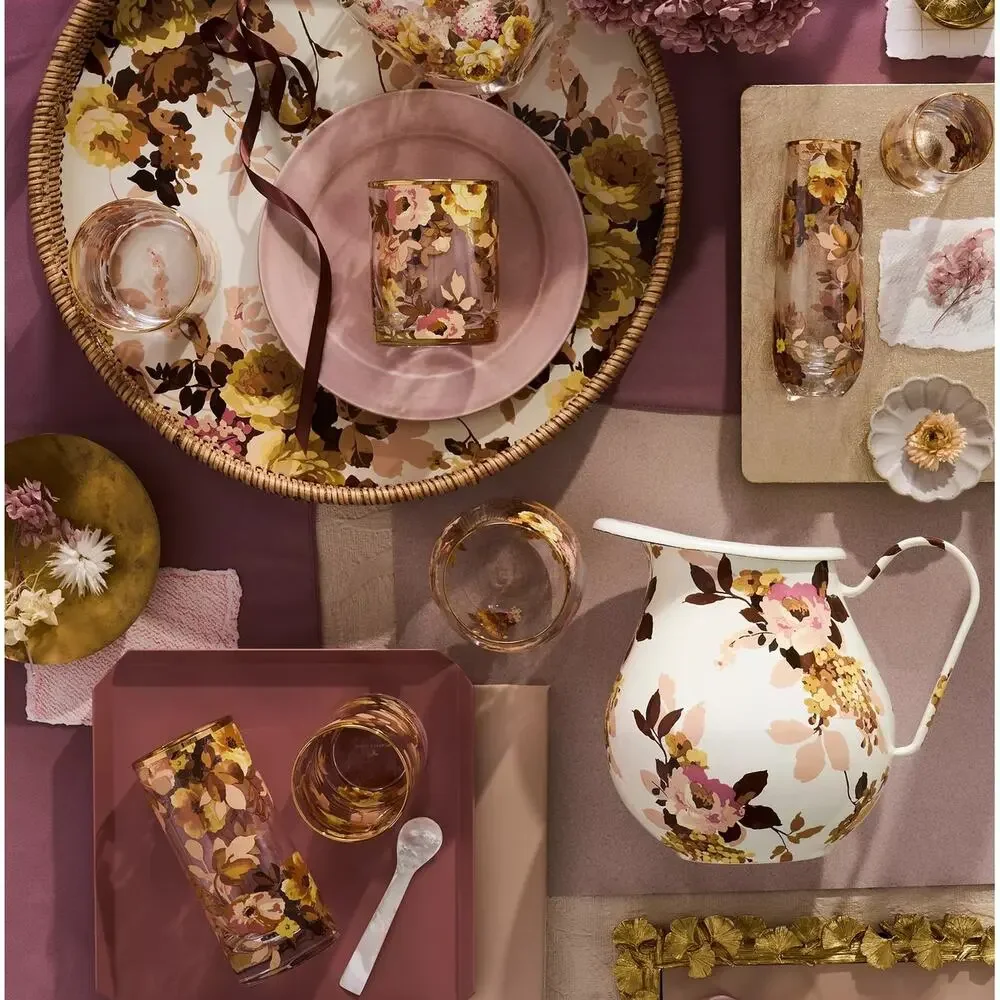 NEW Mackenzie Childs Wild Rose Highball Glass Set of 4 in Original Box